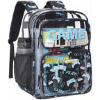 Clear Backpack for School - 17 Inch Game Patterned Bookbag, Black