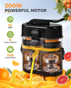 Dual-Head Electric Orange Juicer, Built-in Cutter Citrus Juicer Squeezer with Power Cord & Cleaning Brush, One-Touch