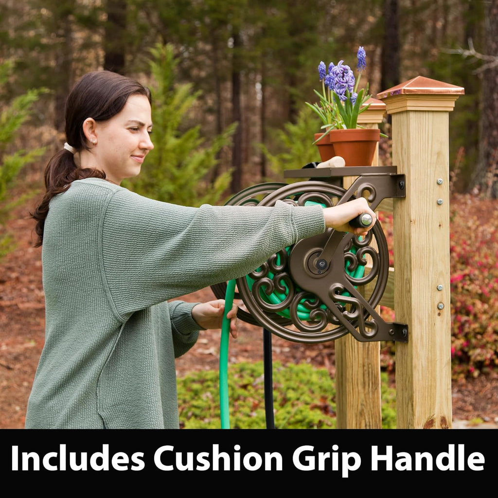 708 Steel Decorative Wall Mount Garden Hose Reel, Holds 125-Feet of 5/8-Inch Hose - Bronze