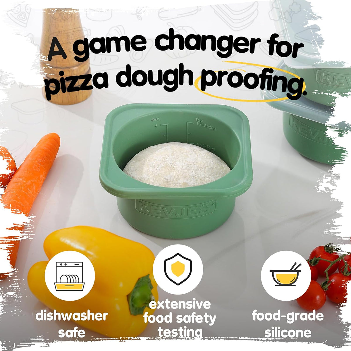 PLUS 1000ml Pizza Dough Proofing Containers for DIY family Artisan Pizza, Food Grade Silicone Stackable Boxes with