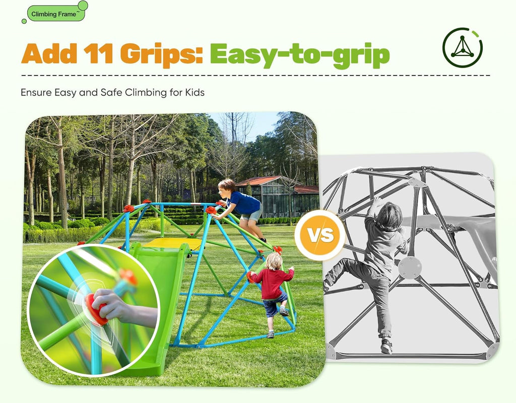 Climbing Dome with Slide Max Load 440Lbs, 8FT Jungle Gym Monkey Bar for Backyard, 2 in 1 Outdoor Climbing Frame Toys