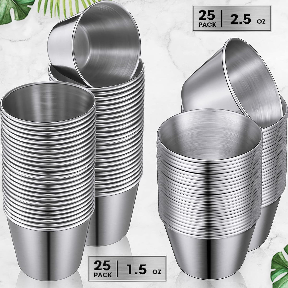 50 Pack Metal Ramekin Small Stainless Steel Sauce Cup, 1.5 Oz, 2 Oz