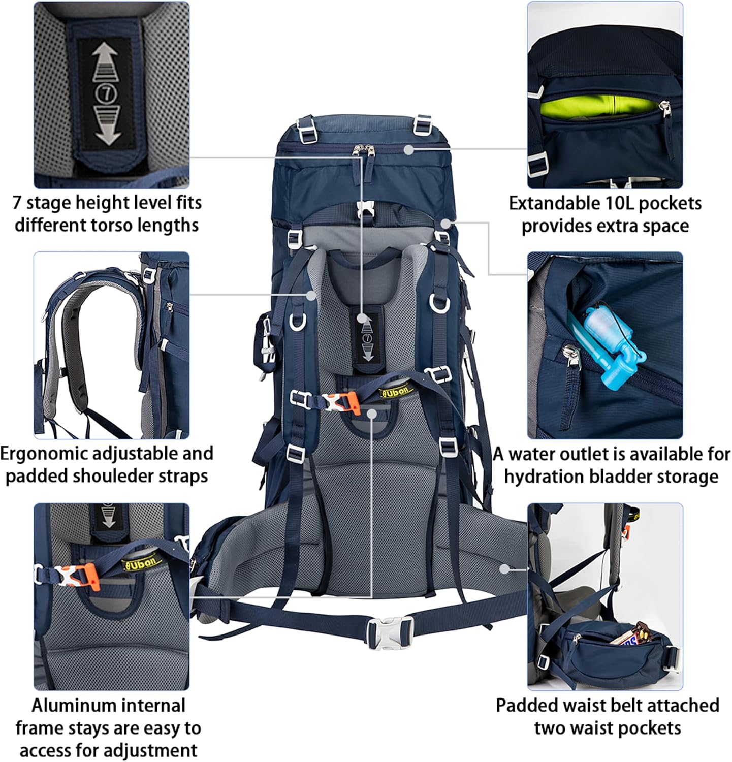 60L Internal Frame Hiking Backpack, Rain Cover Included | Camping Backpack Made from 600d Nylon, 7-Stage Torso Fit