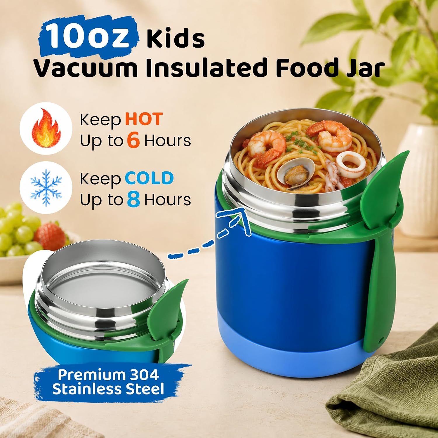 10oz Soup Thermo for Hot Food Kids Insulated Food Jar,Thermo Hot Food Lunch Container, Width Mouth Stainless Steel