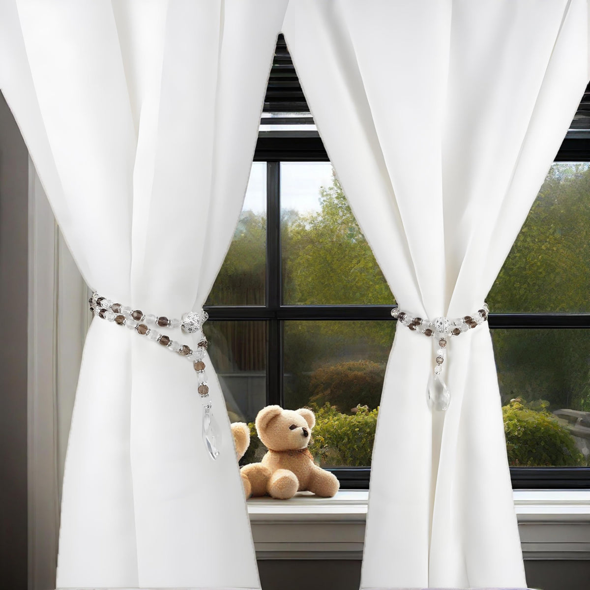 Luxury Crystal Beaded Magnetic Curtain Tieback, Gray