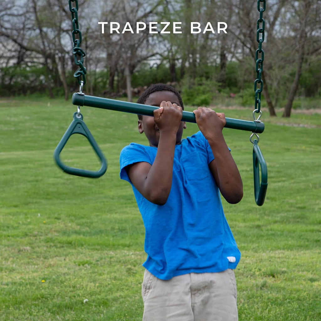 Big Brutus Galvanized Steel Swing Set Kit with Classic A-Frame, Two Belt Swings, One Trapeze Bar, Easy Assembly