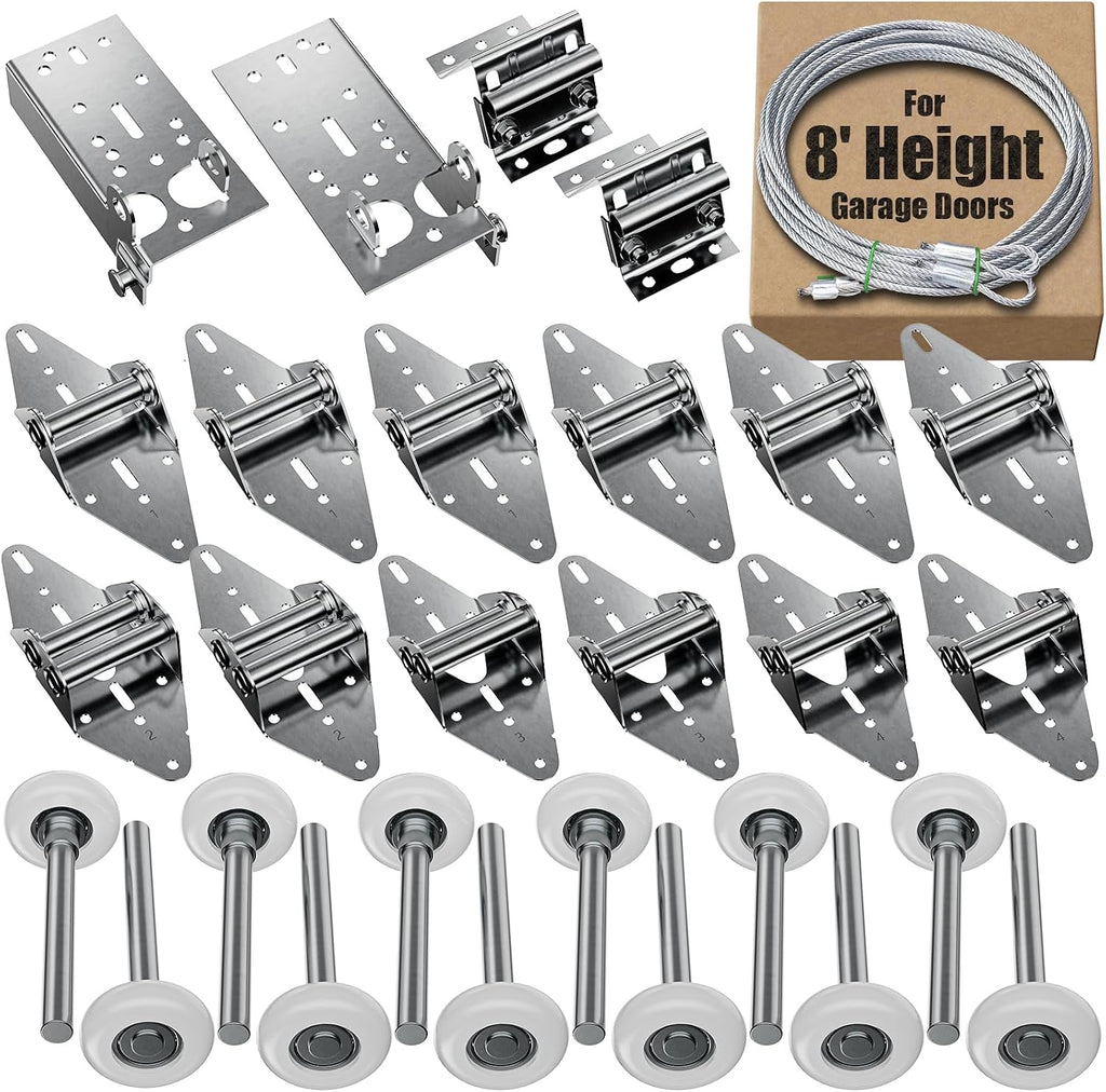 Garage Door Hinges and Rollers for 8' Height Garage Doors, Garage Door Hardware Kit Include Hinges, Rollers, Top