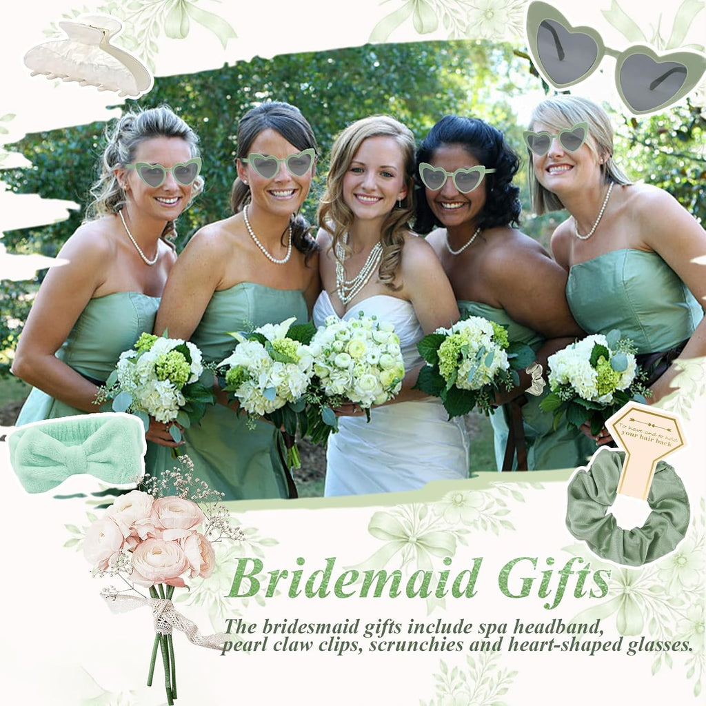 4PCS Bridesmaid Proposal Gifts Satin Hair Scrunchies Heart Sunglasses Spa Headband Acrylic Claw Clips Bachelorette