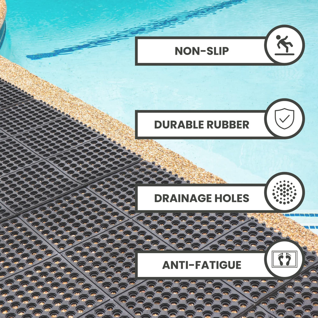 Interlocking Rubber Floor Tiles 4 Pack, Anti Fatigue, 3 x 3 ft