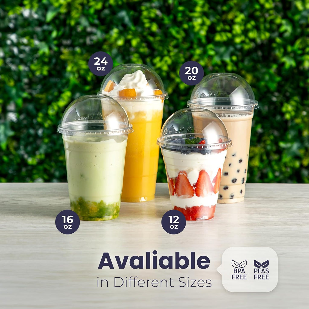 100 Pack 12 oz Disposable Plastic Coffee Cups with Dome Lids, To Go Iced Coffee Cups with Lids, BPA Free Clear