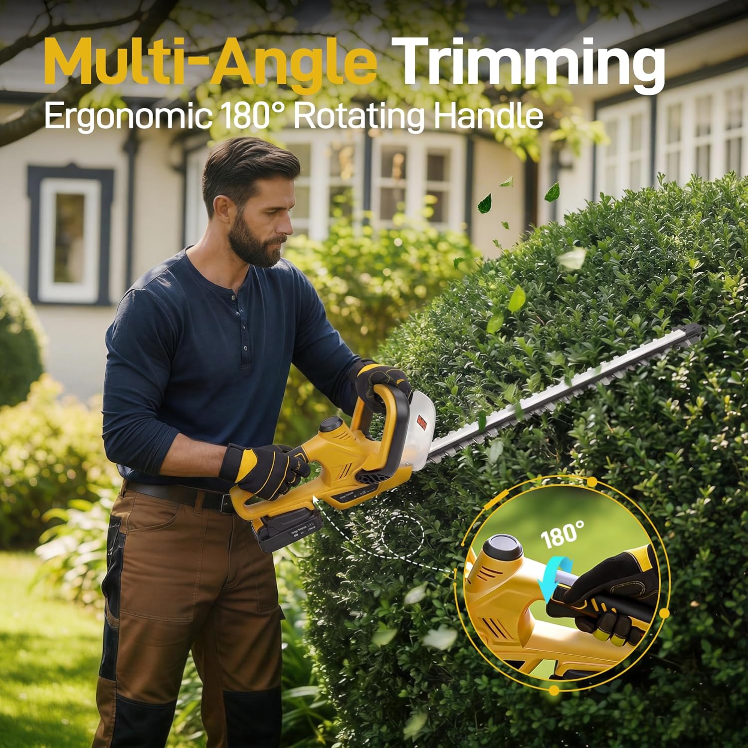 20" Hedge Trimmer Cordless with 2x2.0Ah Battery for Yard, 5/8'' Blade Gap | 20-Inch 65Mn Blade, 5/8-Inch Cut