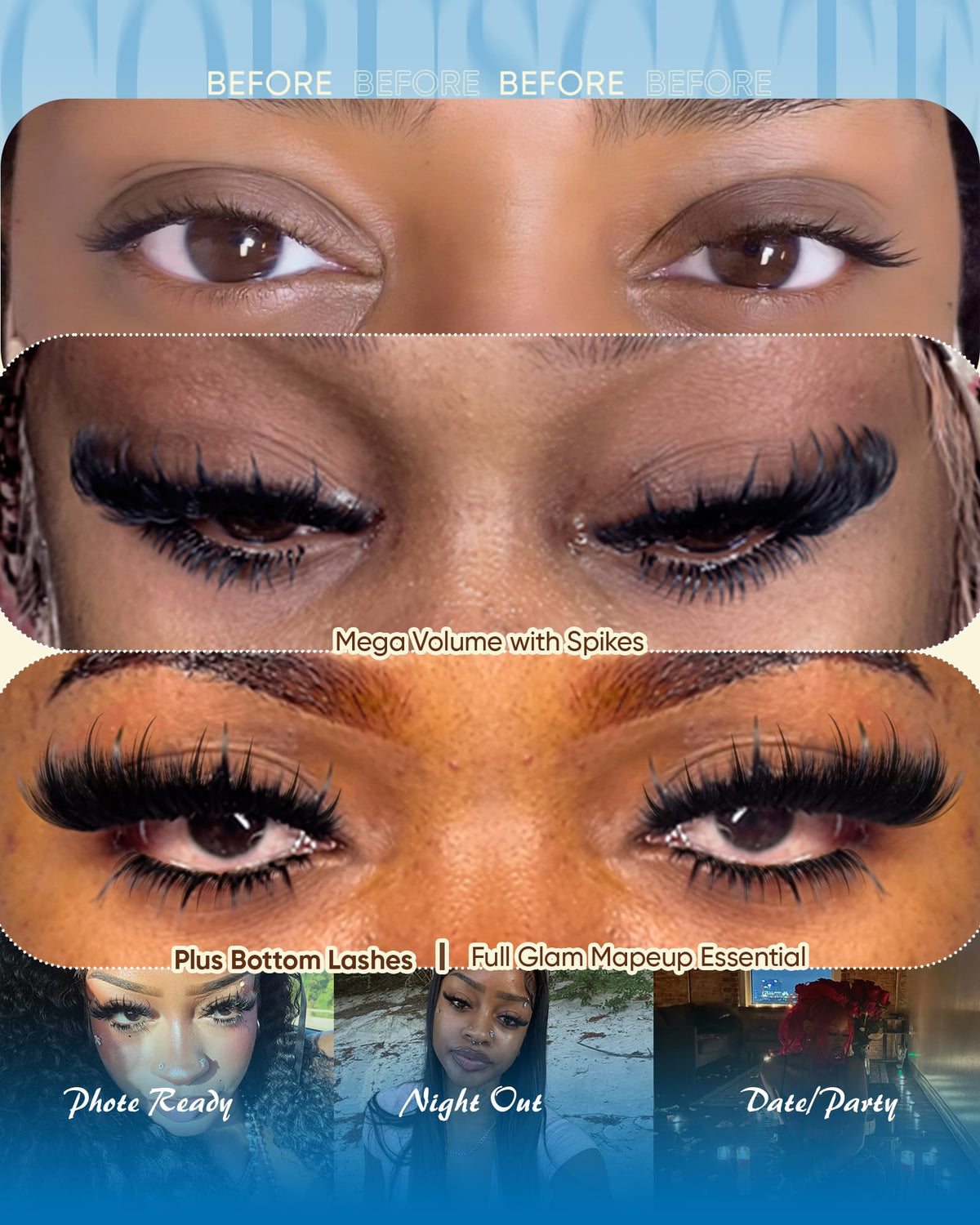Lash Clusters with Bottom Lashes Spikes Cat Eye Eyelash Clusters
