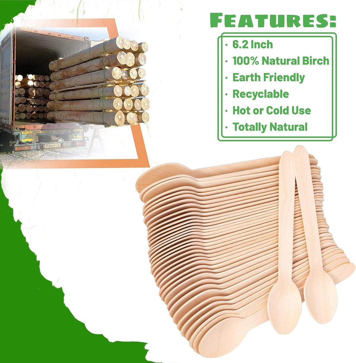 Disposable Wooden Cutlery Spoons - 100 Pack Wooden Spoons Disposable,Biodegradable and Earth Friendly, 6.3 Inch Length
