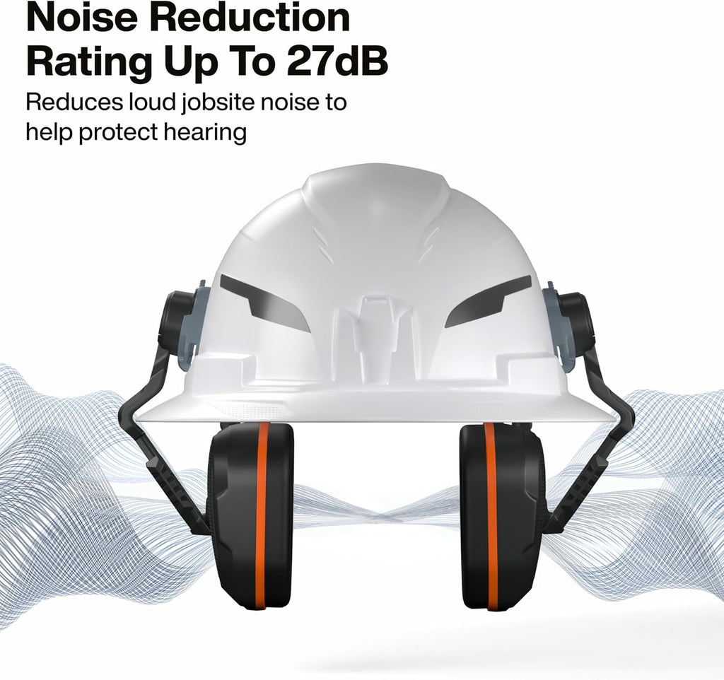 KLEIN TOOLS 22029 Non-Conductive Hard Hat Earmuffs, Up to 27dB NRR, Hearing Protection Earmuffs Compatible with Full
