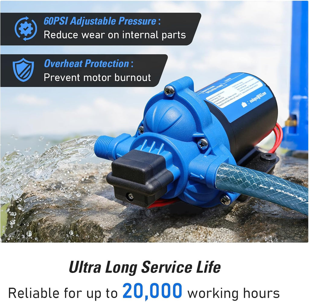 12V Sprayer Pump, 2.5GPM Chemical Resistant Diaphragm Pump