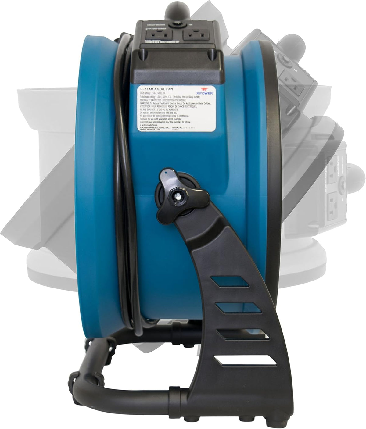 P-26AR Industrial Axial Air Mover, Blower, Fan with Build-in Power Outlets for Water Damage Restoration, Home and