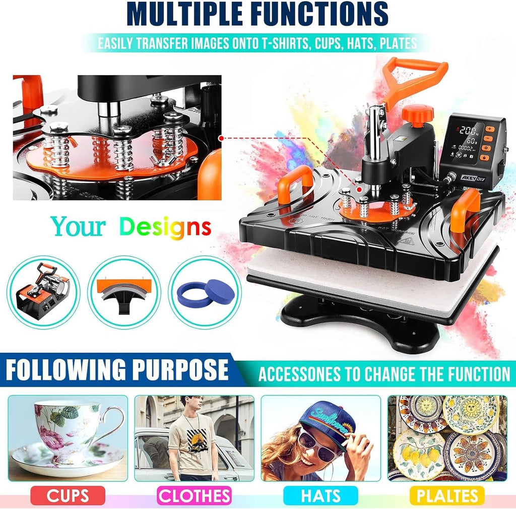Upgraded Heat Press Machine 8 in 1 Combo,Digital Multifunction Shirt Press Machine for T Shirts12 X15 Sublimation