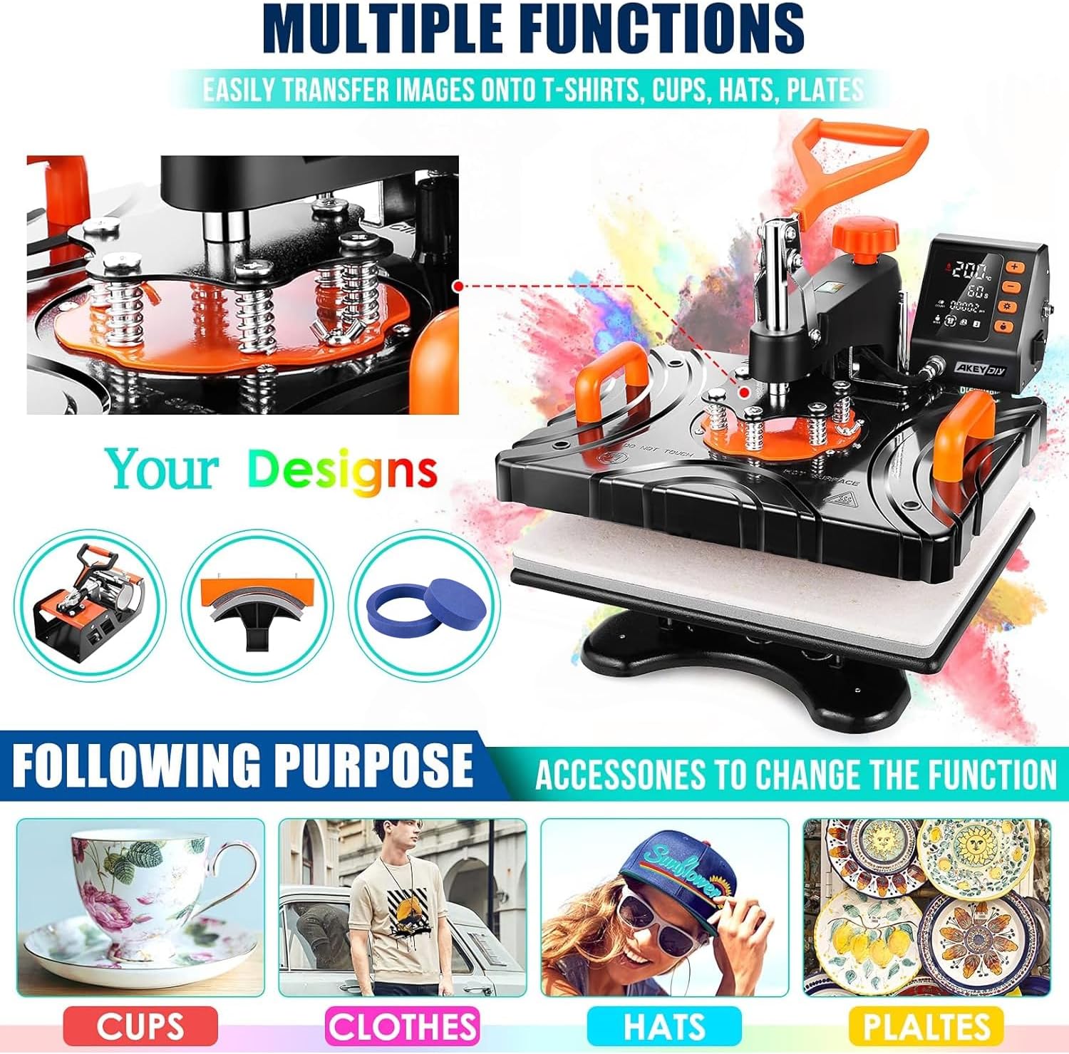 Upgraded Heat Press Machine 8 in 1 Combo,Digital Multifunction Shirt Press Machine for T Shirts12 X15 Sublimation