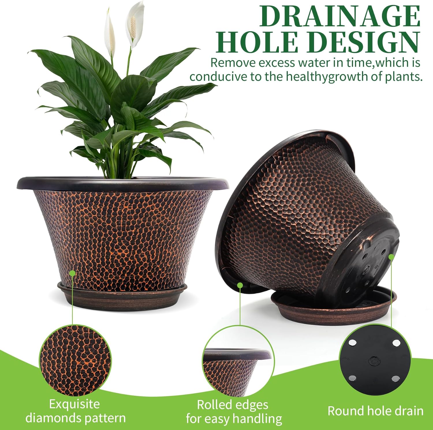 12 Inch Pots for Plants,4 Pack Large Flower Pots with Drainage Hole & Saucer,Modern Planters for Indoor Outdoor