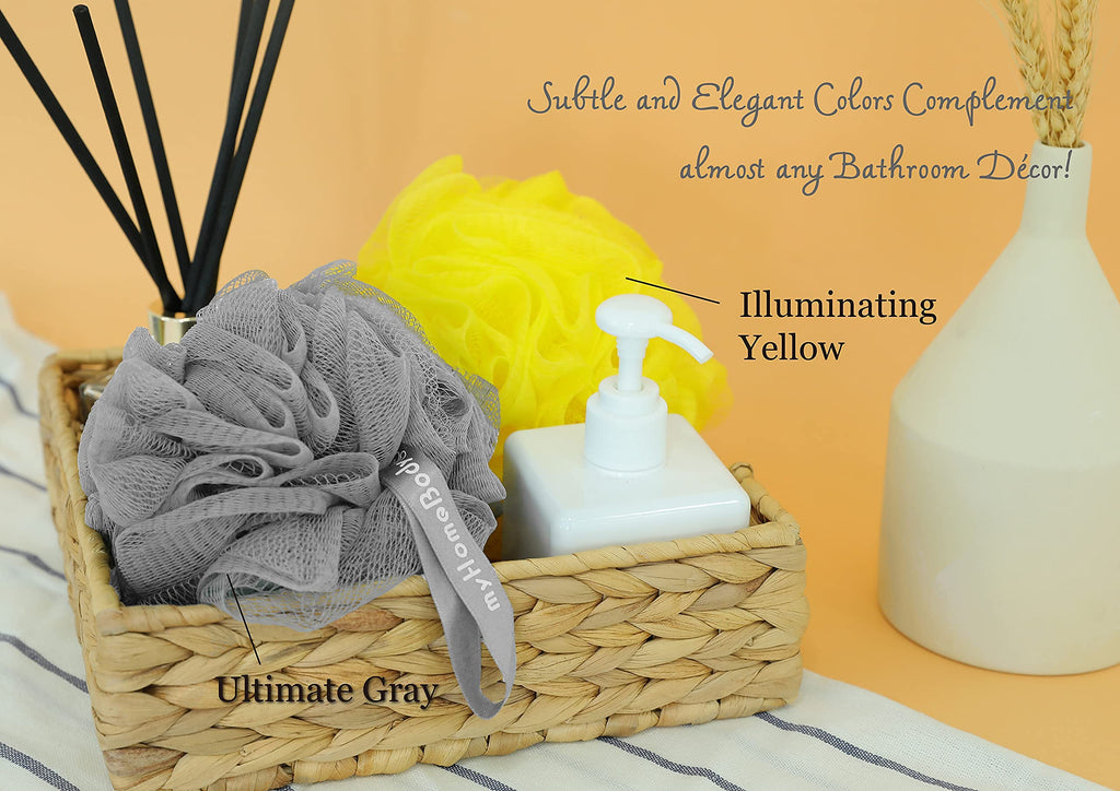 Large 70g Loofah Sponge, 2 Gray + 1 Illuminating Yellow, 3 Pack