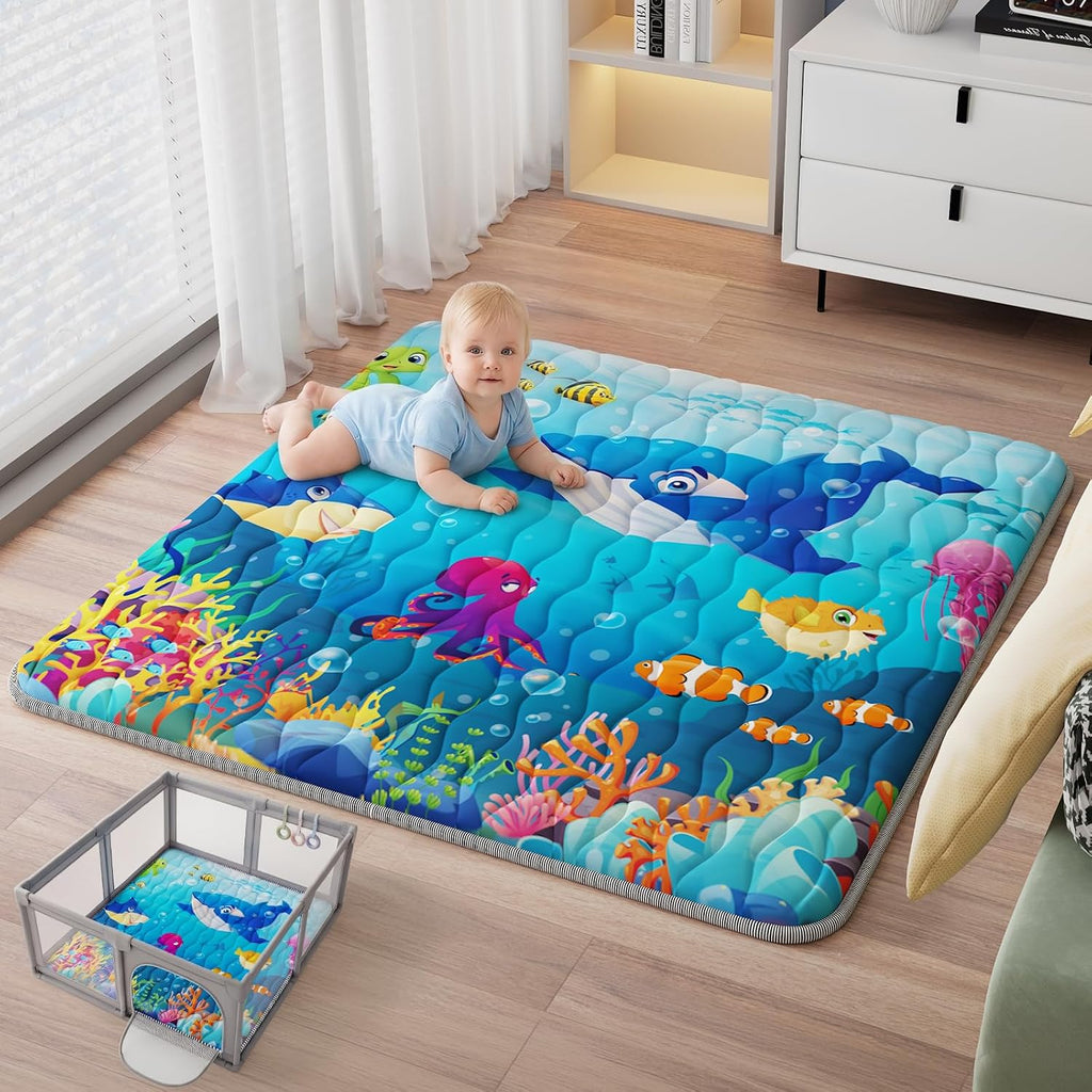 Baby Play Mat, 50x50 Thickened Playpen Mat, Waterproof & Non-Slip, Foldable Play Mat for Floor, Machine Washable