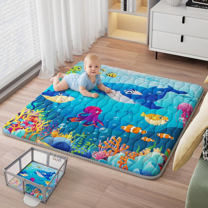 Baby Play Mat, 50x50 Thickened Playpen Mat, Waterproof & Non-Slip, Foldable Play Mat for Floor, Machine Washable