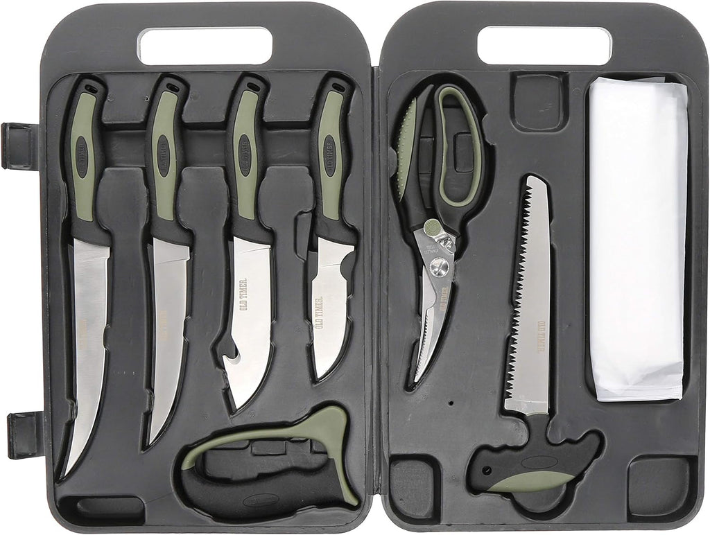 Outdoor Kit and Lightweight Field Dressing Kit with Bone Saw, Game Shears, Knife Sharpener, Knives, Gut Hook, and