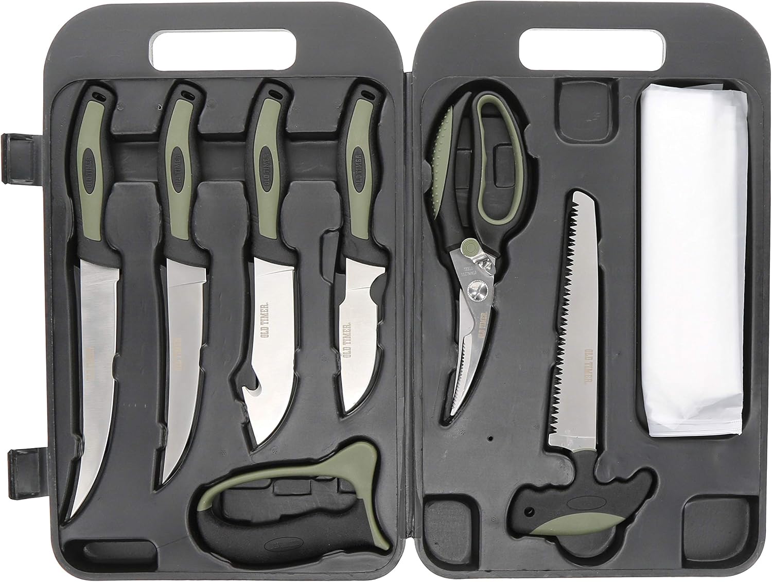 Outdoor Kit and Lightweight Field Dressing Kit with Bone Saw, Game Shears, Knife Sharpener, Knives, Gut Hook, and