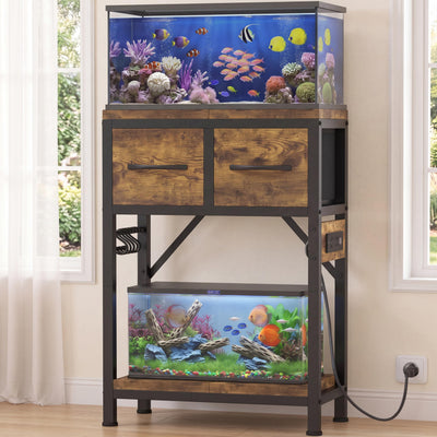 5-10 Gallon Fish Tank Stand with Power Outlets & Storage HAS021SSR
