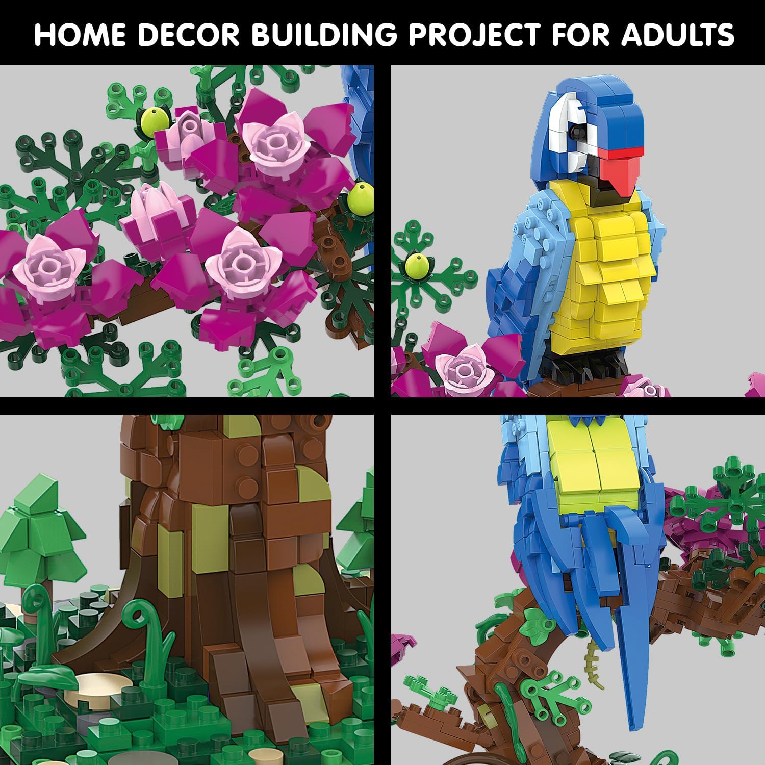 Micro Brick Flower Parrot Toy Building Sets, Home Decor and Office Art Creative Gift, DIY Plant Model for Adults, for