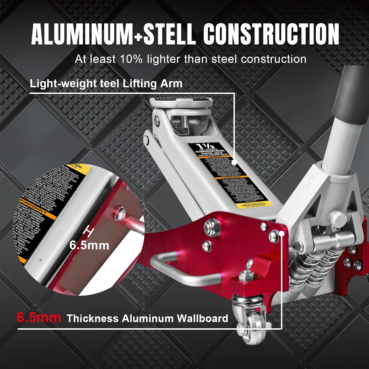 AT815016LR Torin Hydraulic Low Profile Aluminum and Steel Racing Floor Jack with Dual Piston Quick Lift Pump, 1.5 Ton