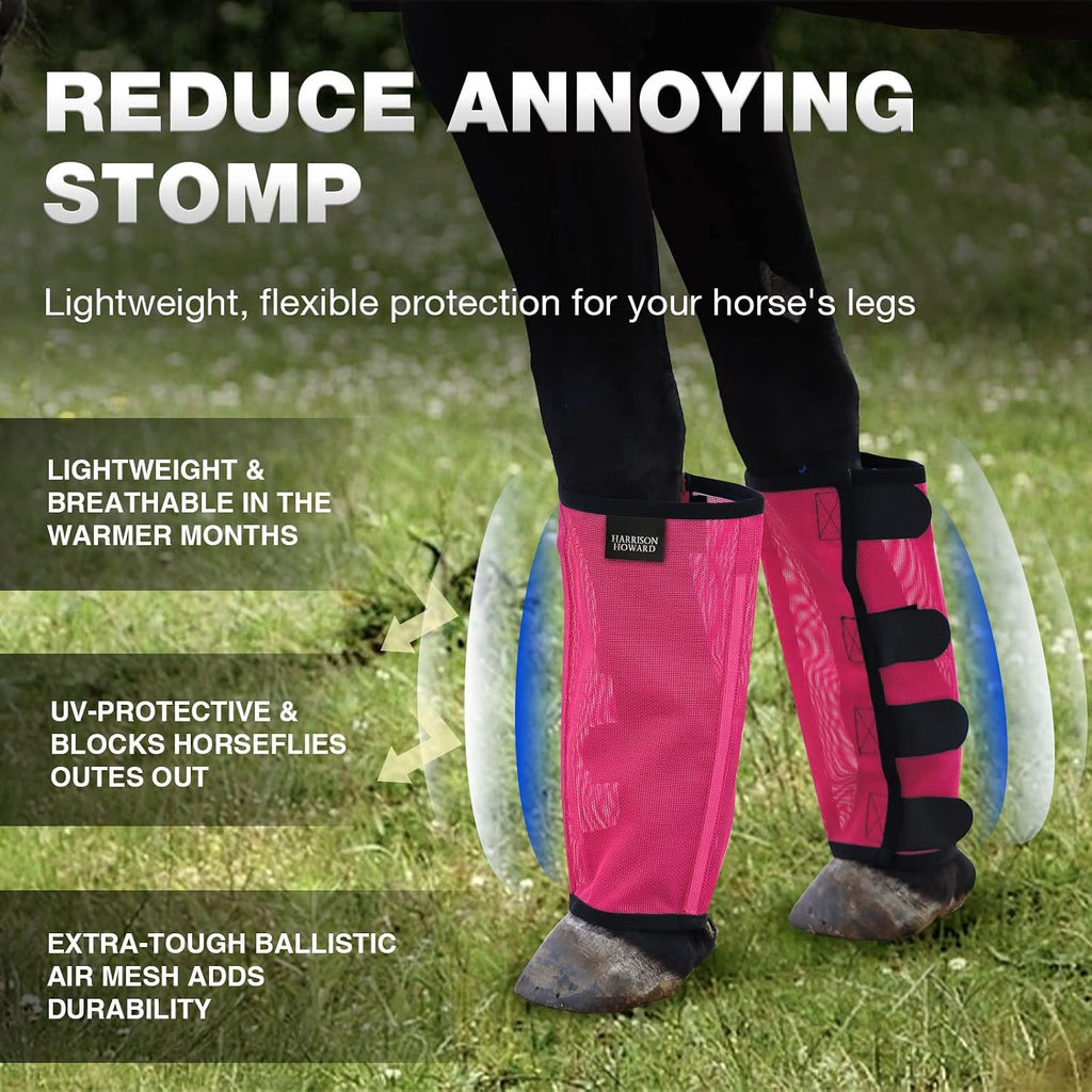 Loose Fitting Fly Boots UV-Protective Extra Tough Mesh Ventilated Four Fasteners Stay-on Design Protect Horse Legs &