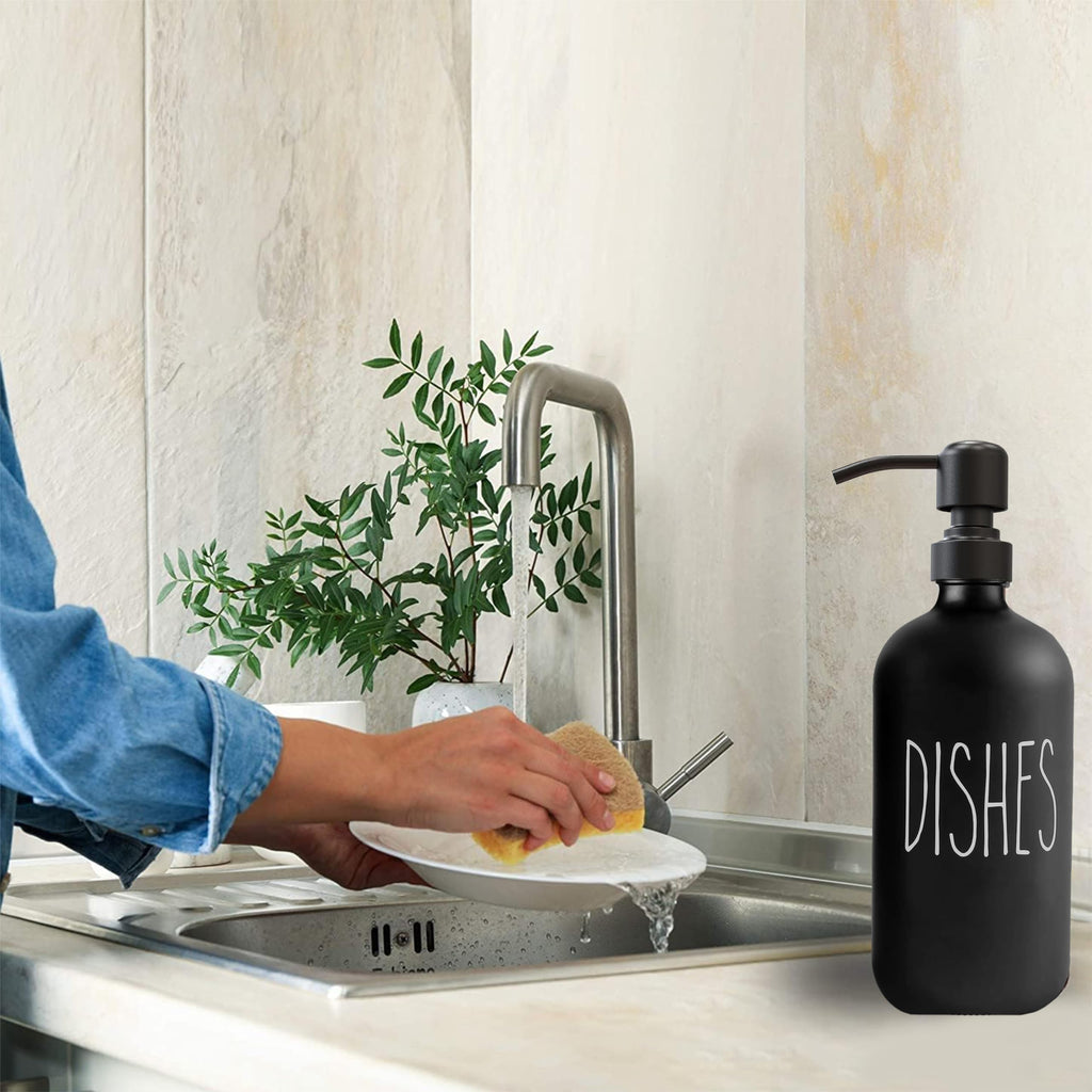Black Glass Soap Dispenser, Matte Black Pump, 2 Pack