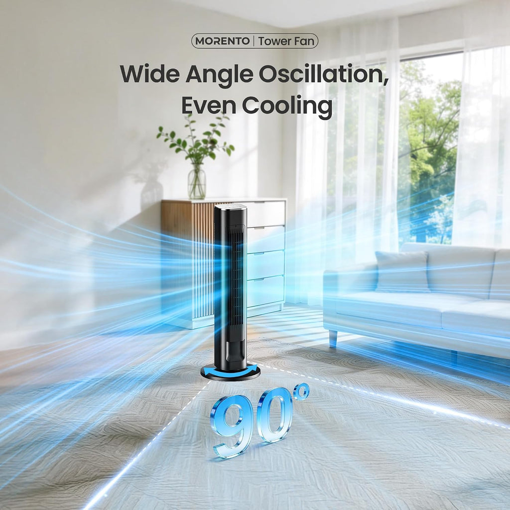 Smart Tower Fan, WiFi, 25dB Quiet, 25ft/s, 4 Modes 4 Speeds, Black | 36" WiFi Standing Fan for Bedroom with Remote