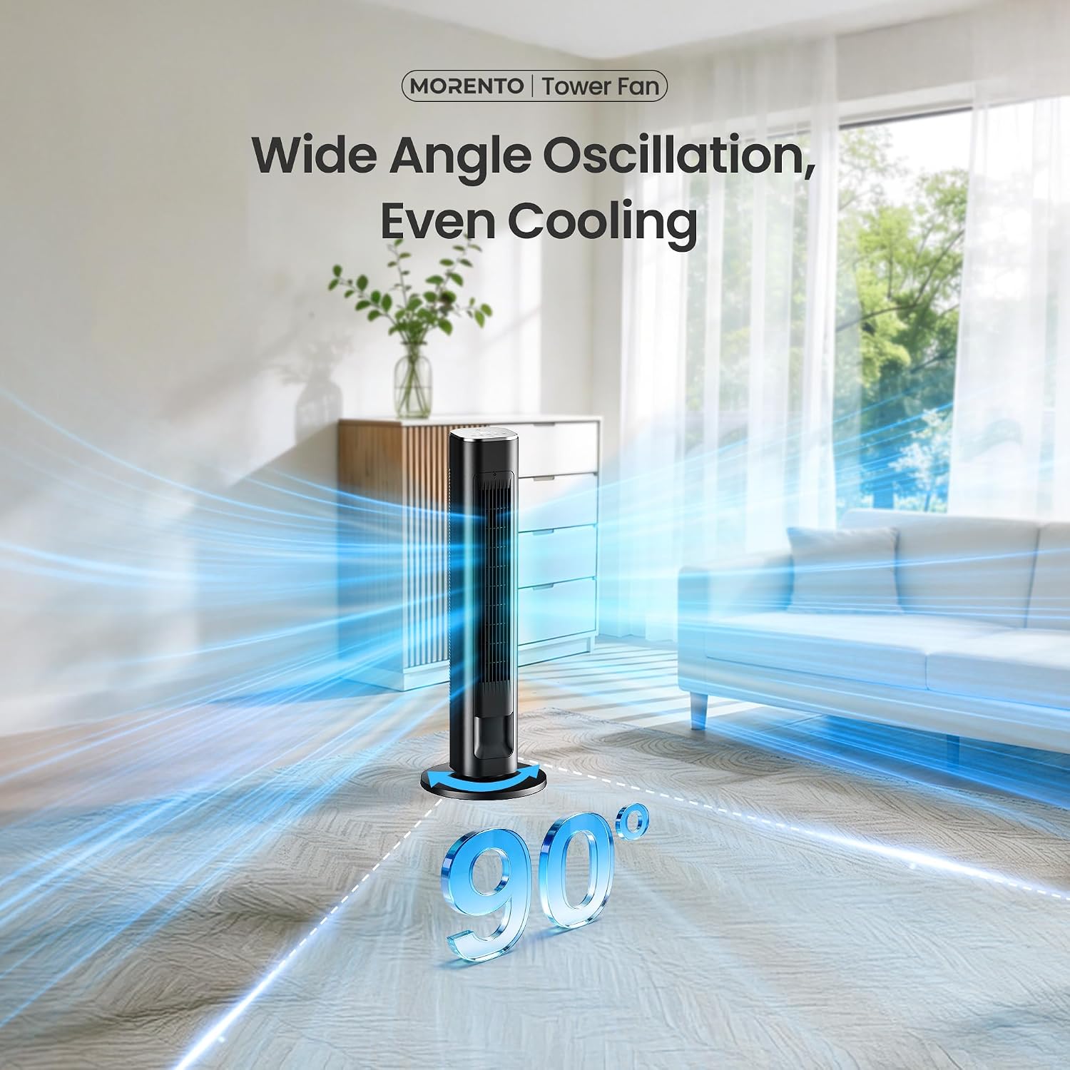 Smart Tower Fan, WiFi, 25dB Quiet, 25ft/s, 4 Modes 4 Speeds, Black | 36" WiFi Standing Fan for Bedroom with Remote