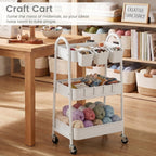 3-Tier Rolling Cart, Metal Storage Cart with Lockable Wheels
