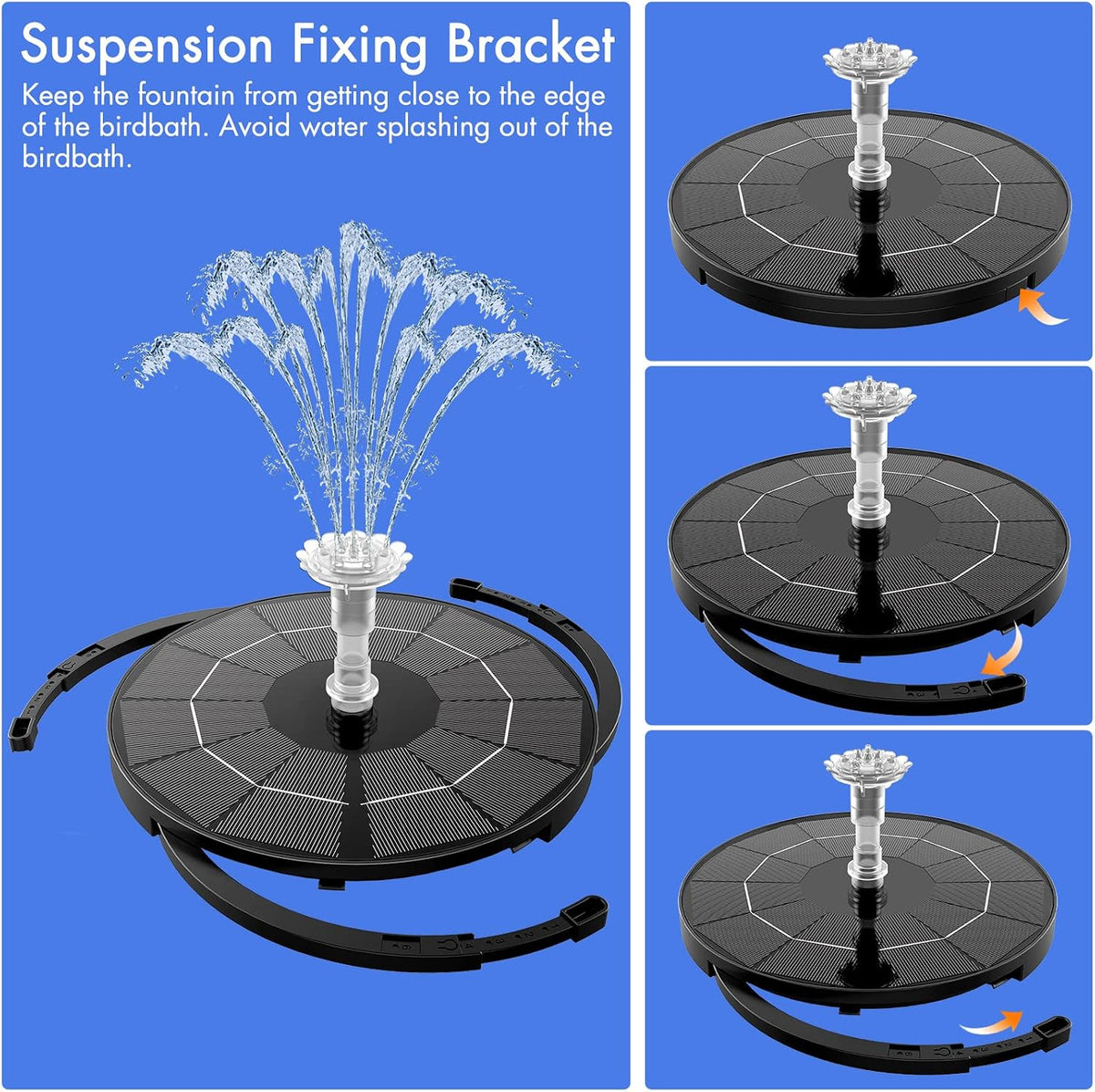 3.5W Solar Fountain Pump for Bird Bath Separated Design & 8 Nozzles