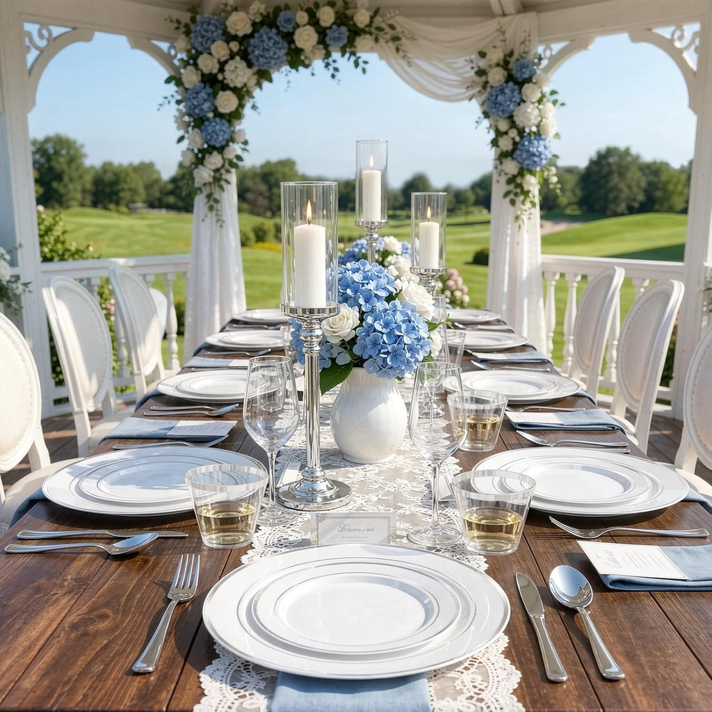 600 PCS Silver Disposable Dinnerware Set for 100 Guests