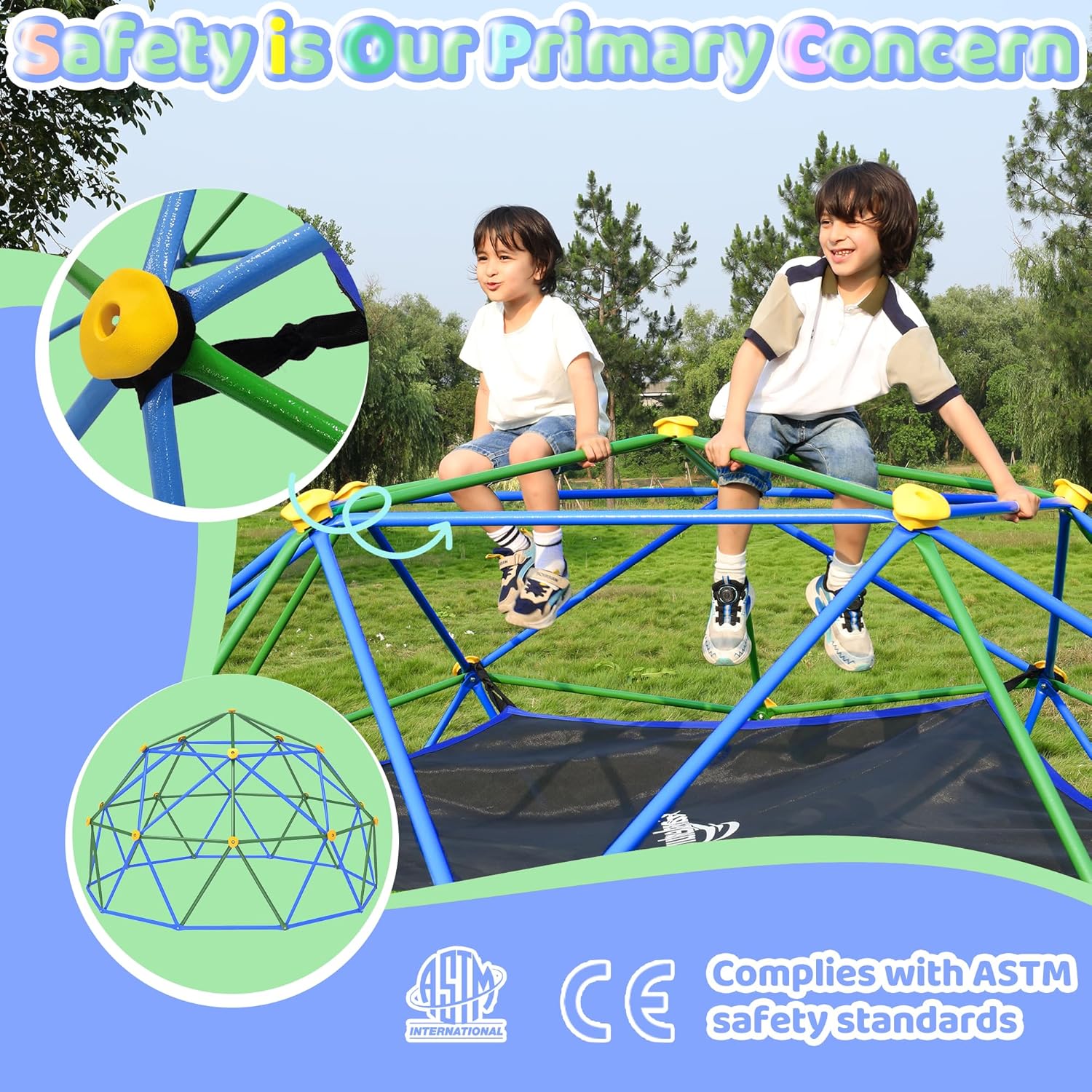 10FT Climbing Dome with Hammock, Outdoor Jungle Gym for Kids, Geometric Dome Climber Supporting 880 Lbs Anti-Rust