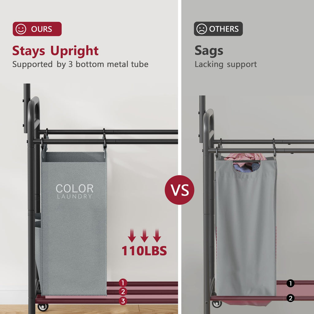 Laundry Sorter Cart with Hanging Rack, 5 Section, 5 Colors