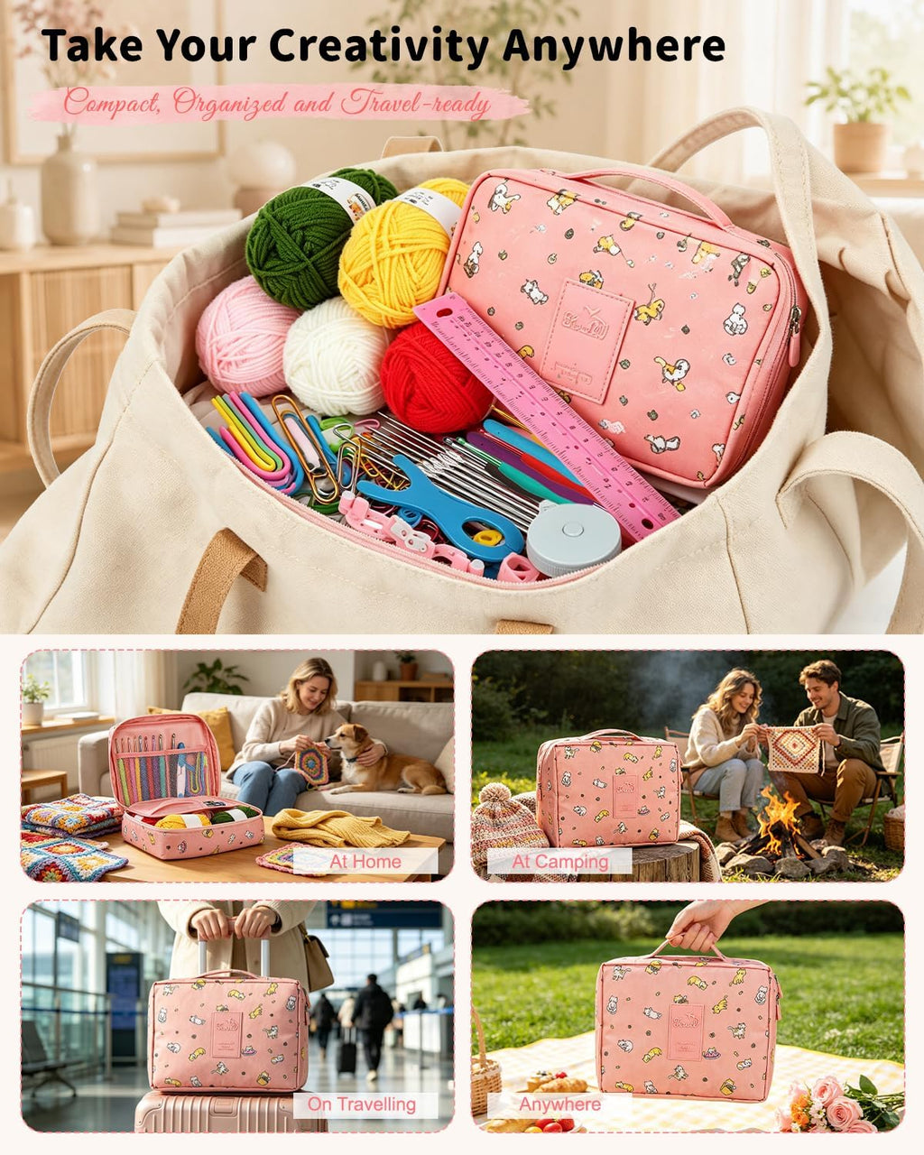 Crochet Kit for Beginners, 59pcs Crochet Starter Kits with Yarn, Ergonomic Hooks & Storage Case, Learn-to-Crochet Set