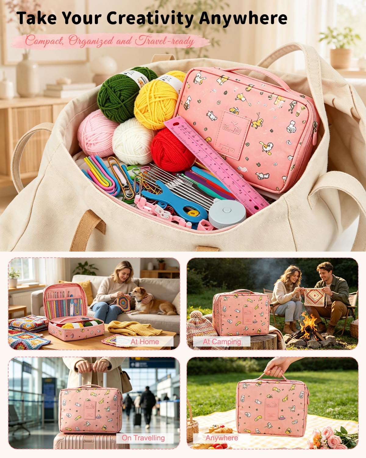 Crochet Kit for Beginners, 59pcs Crochet Starter Kits with Yarn, Ergonomic Hooks & Storage Case, Learn-to-Crochet Set