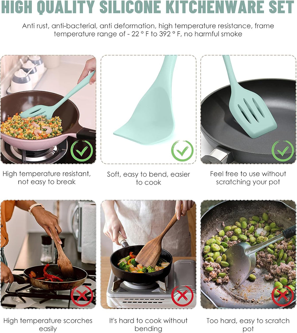 Kitchen Utensils Set-12 Pieces Silicone Cooking Utensils Set (Dishwasher Safe) 392°F Heat Resistant Spatula