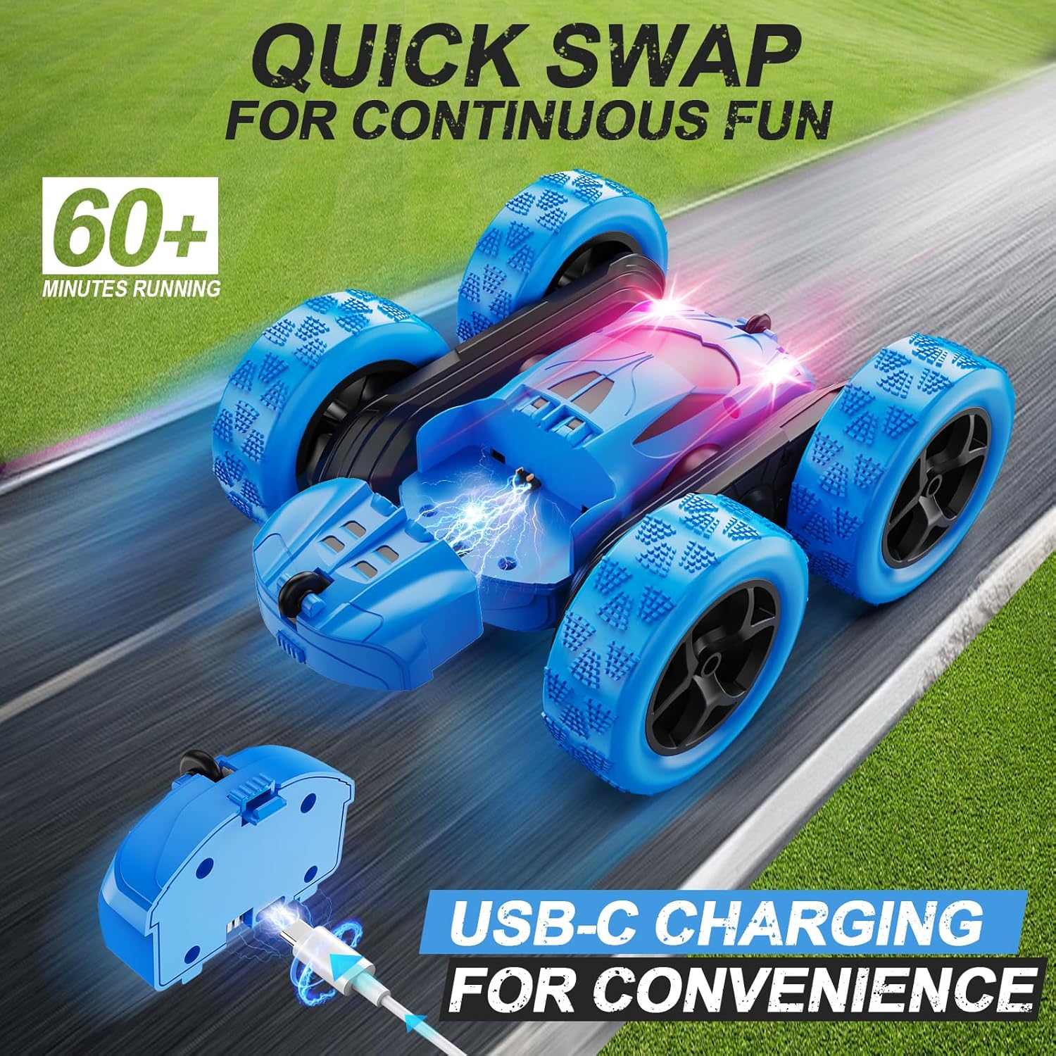 Remote Control Car, RC Cars Toys for Kids Ages 6-12, 4WD Stunt Car with LED Lights & 360° Flips, 2.4GHz, Upgraded