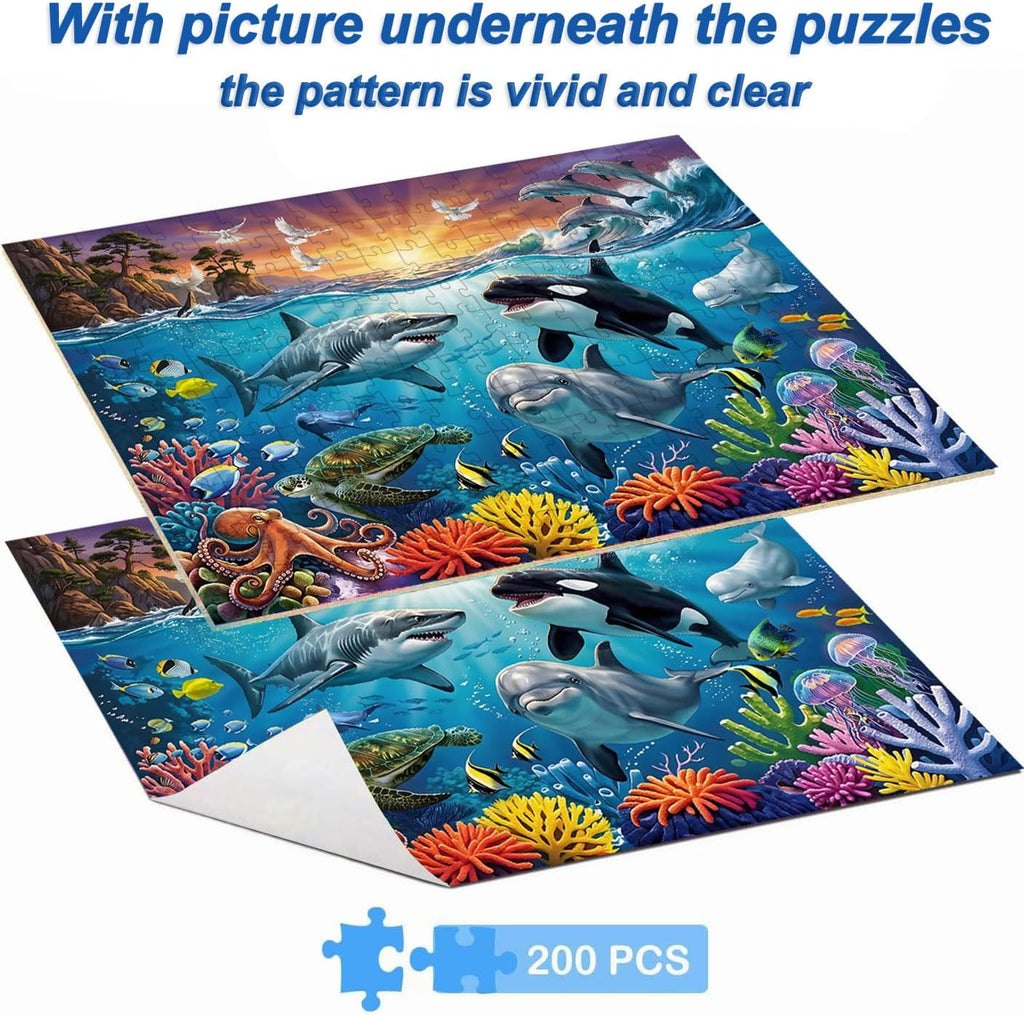 Puzzles for Kids Ages 6-8 8-10 Year Old, 200 Pieces Jigsaw Puzzles for Kids-Ocean Underwater World， Learning