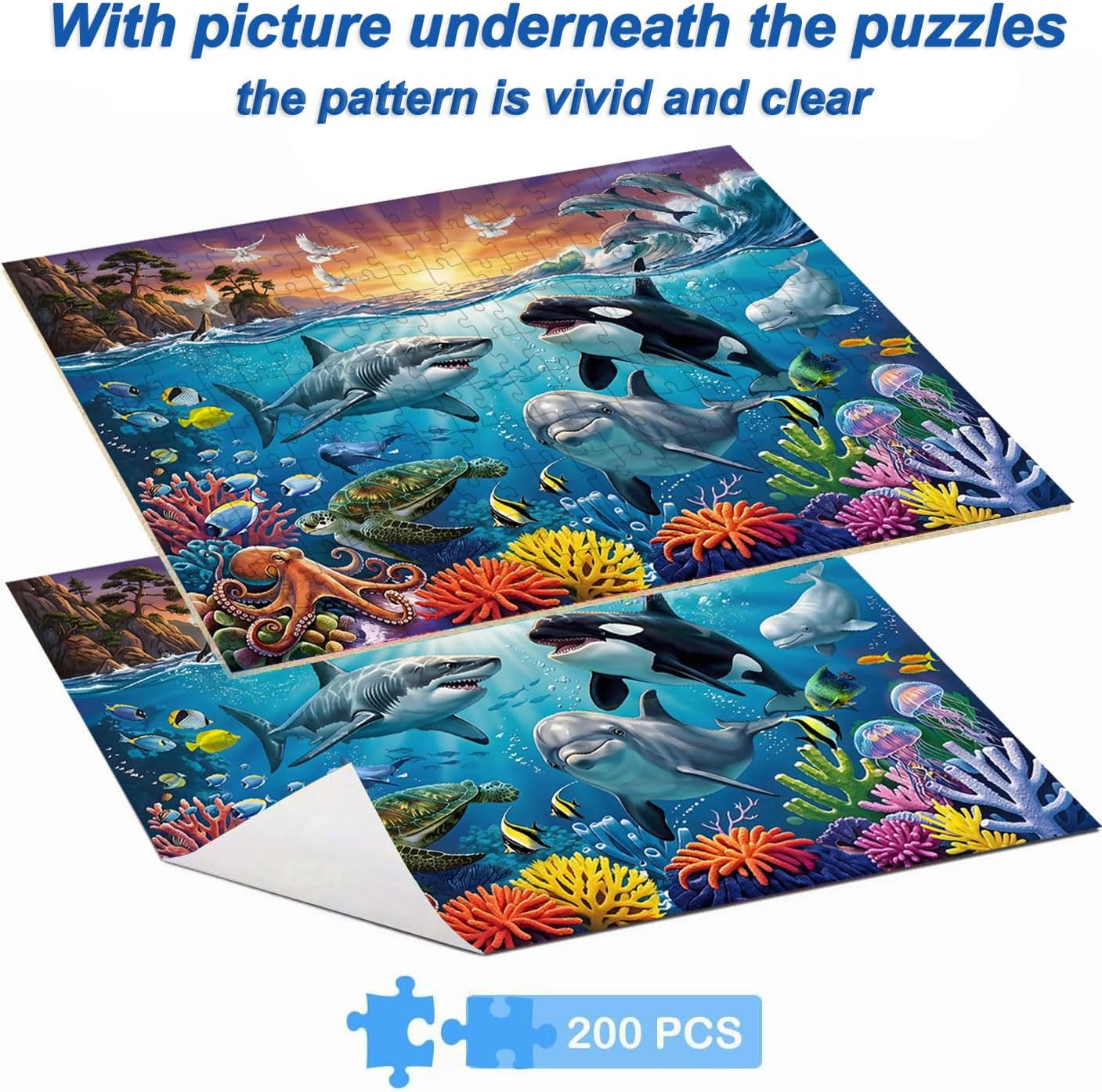 Puzzles for Kids Ages 6-8 8-10 Year Old, 200 Pieces Jigsaw Puzzles for Kids-Ocean Underwater World， Learning