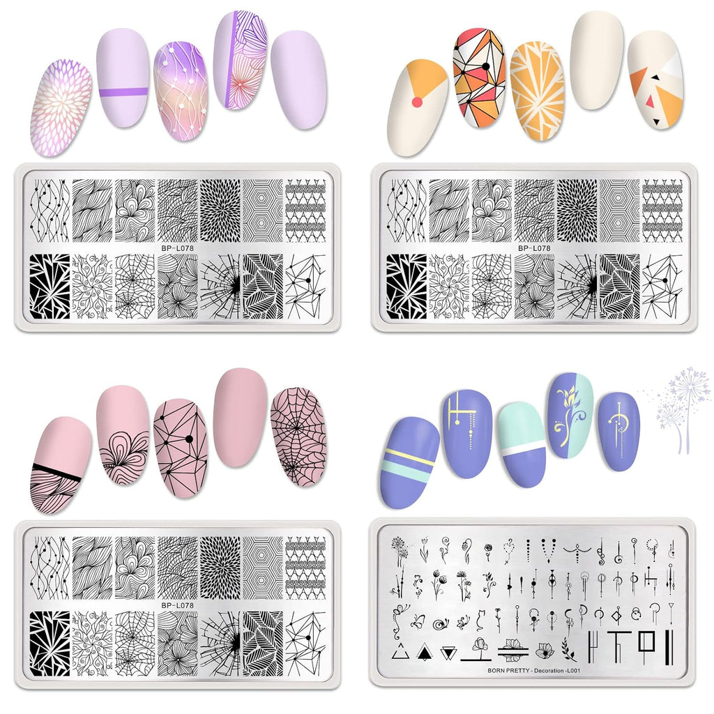 Nail Stamping Plates Set Plaid Flowers Leaves Lace