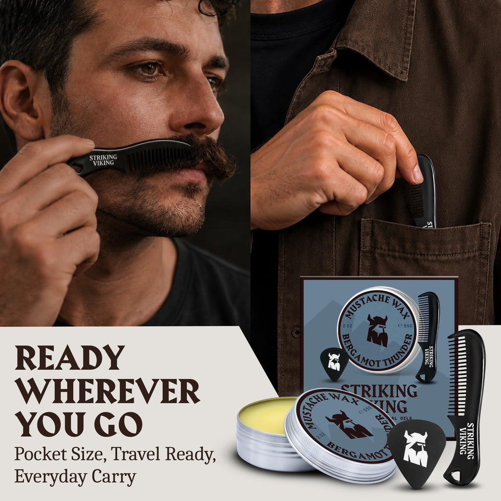 Mustache Wax Kit with Comb - 2 Oz, Bergamot Thunder