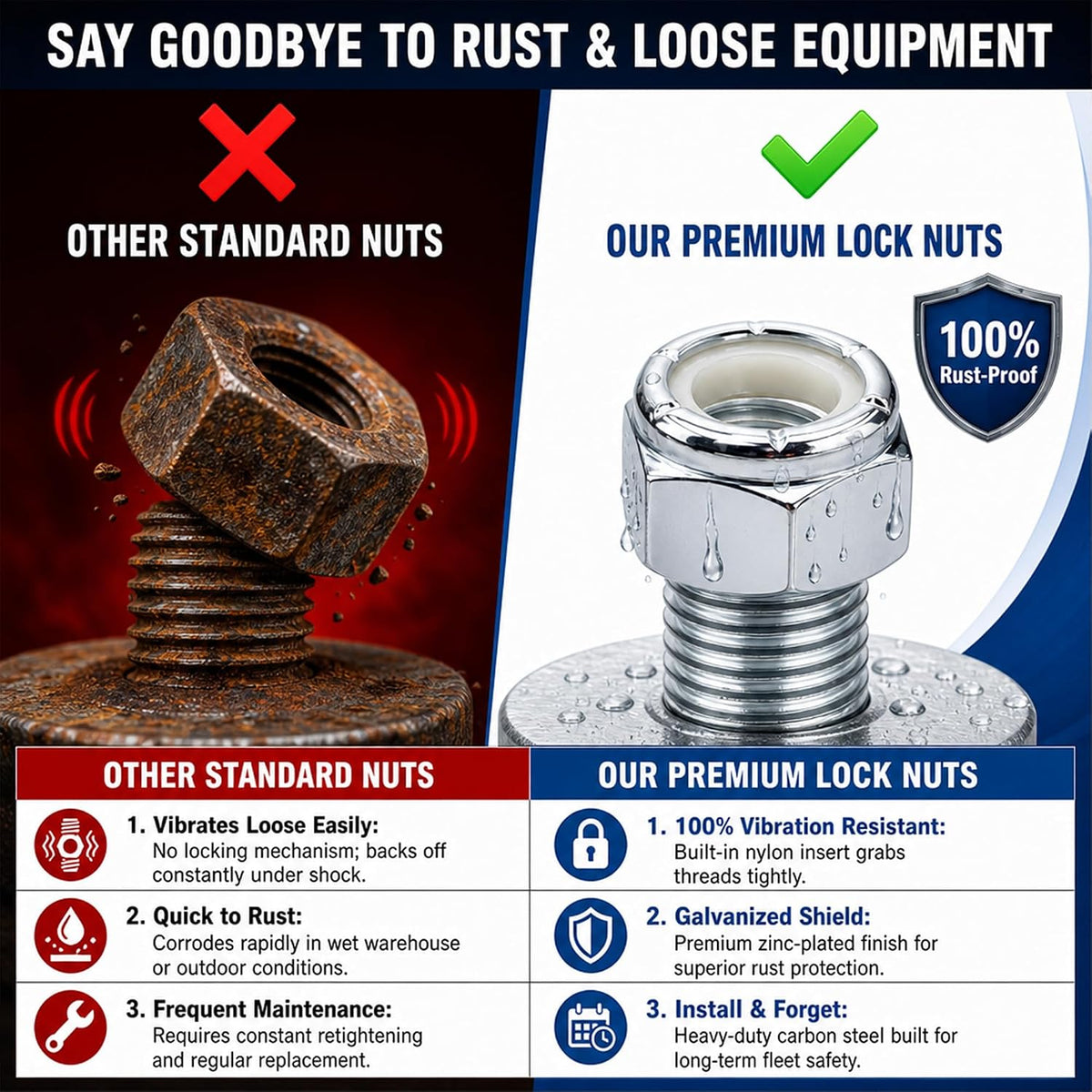 3/8"-16 Inch Lock Nuts, 60 Pack