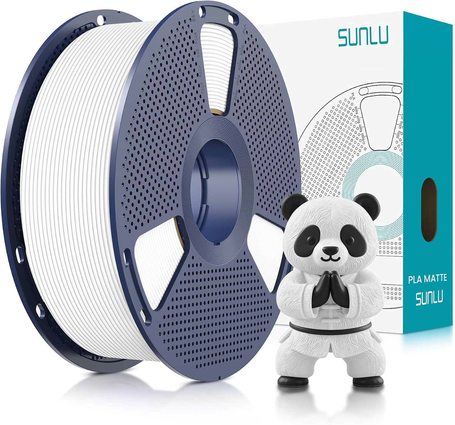 1KG PLA Matte 3D Printer Filament 1.75mm, Matte White | Frosted Matte Finish Hides Layer Lines, Low Warp & Smooth
